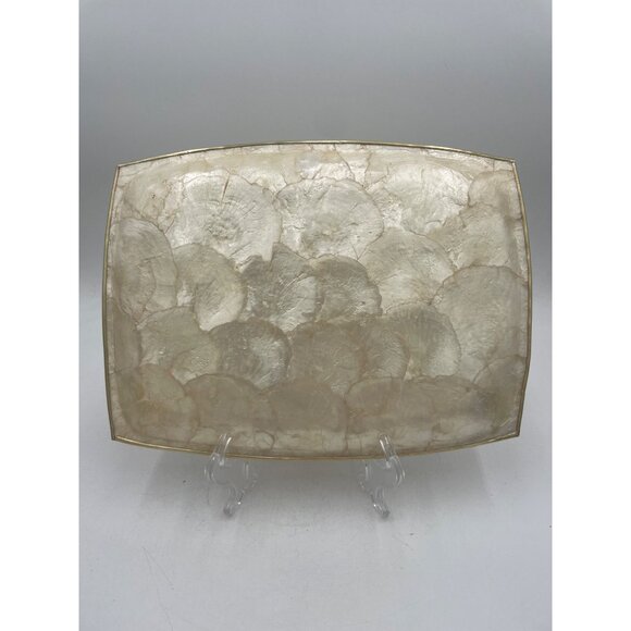 Decorative Rectangular Capiz Shell Plate Platter Trinket Vanity Tray w/gold trim - Picture 3 of 3